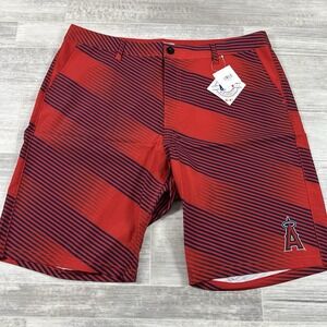 Anaheim Angels MLB Shorts Men's Size 40 Red Striped MLB Logo Baseball Breathable